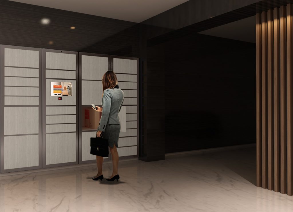 office worker operating a parcel locker